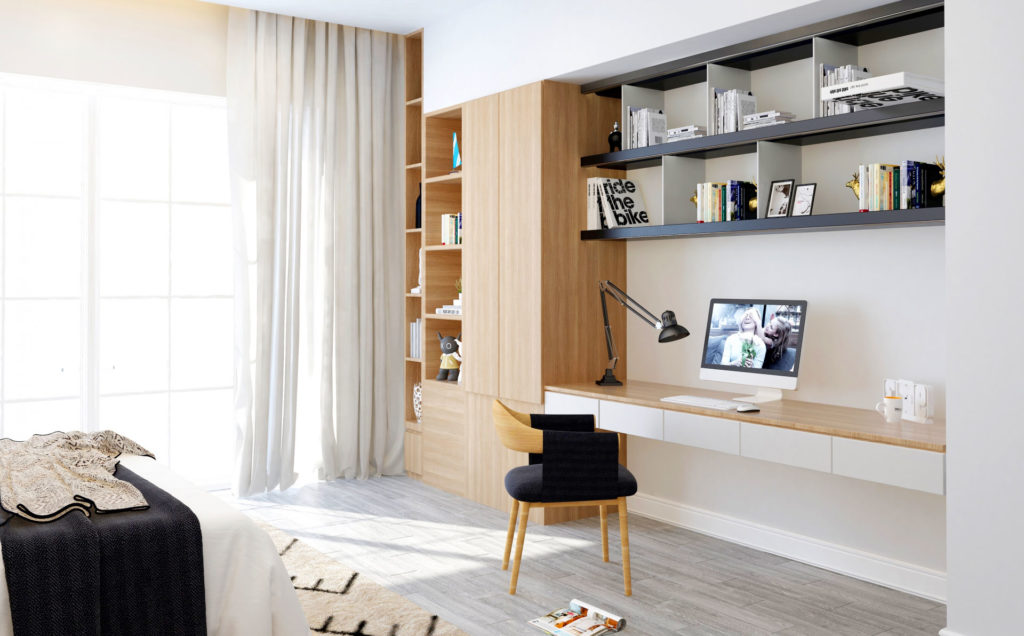 木製を基調とした建具ルームデスク